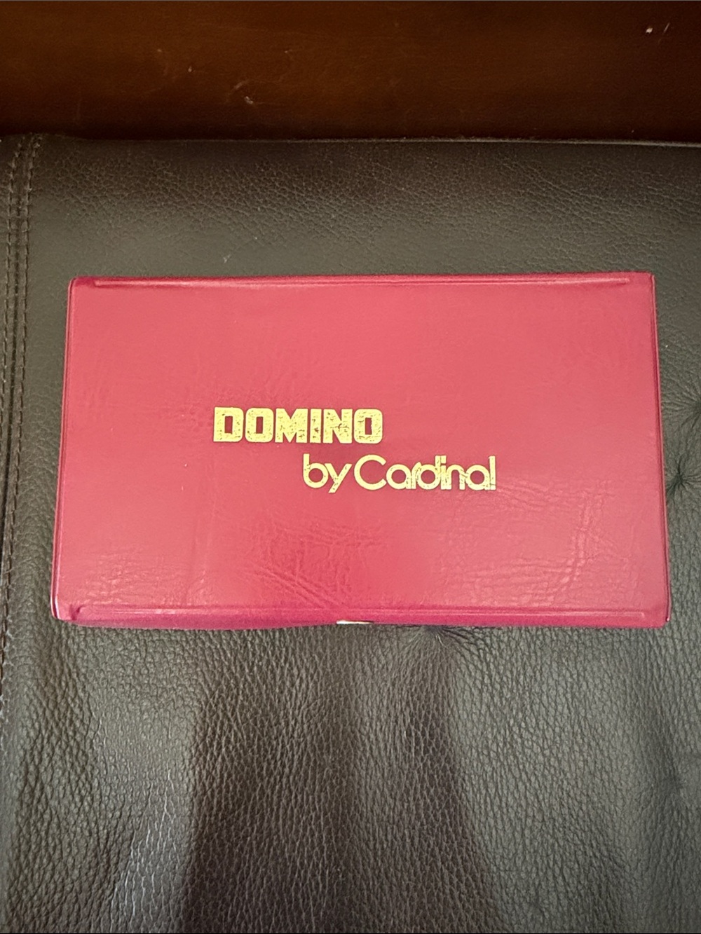 Vintage Domino 28 Piece Set by Cardinal in Red Vinyl Case Cream & Black Tiles